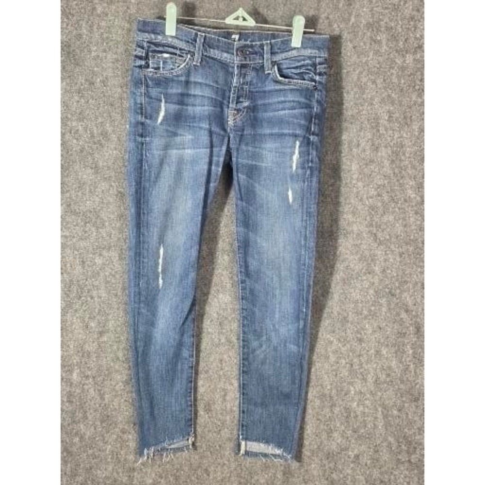 7 For All Mankind Jeans Womens 24 Josefina Boyfriend Distressed Raw Hem Skinny
